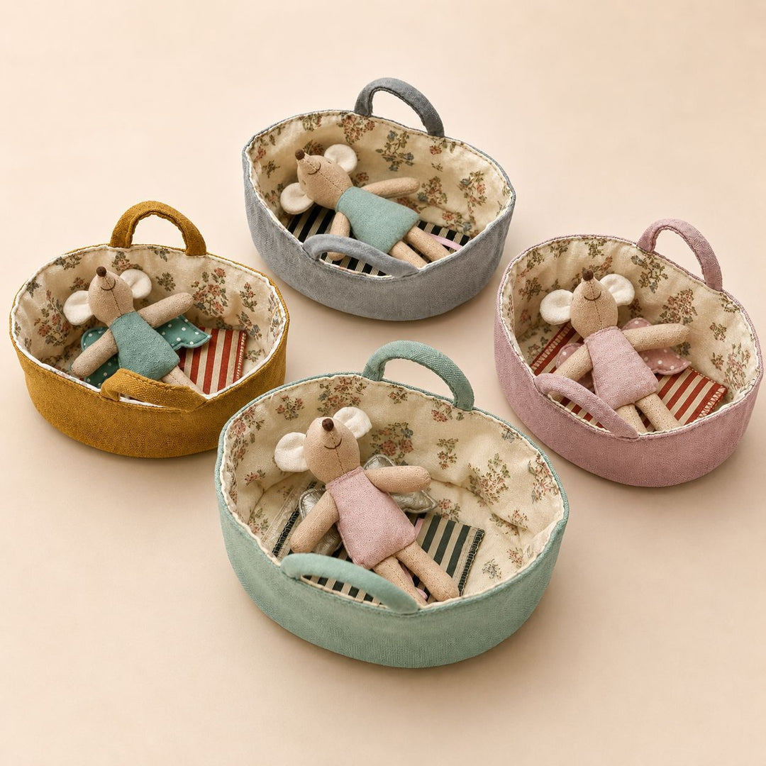 Fabric Nursery Storage Basket with Padded Handles and Floral Lined Interior