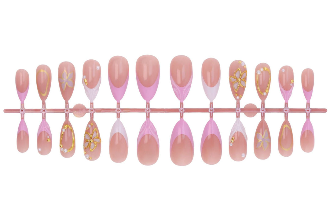 Artificial nail set with floral and sparkling decorations Kalsten