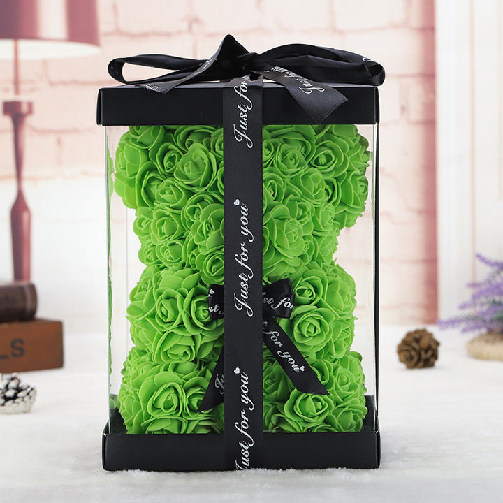 Handcrafted Foam Rose Teddy Bear Gift Sculpture With Satin Ribbon