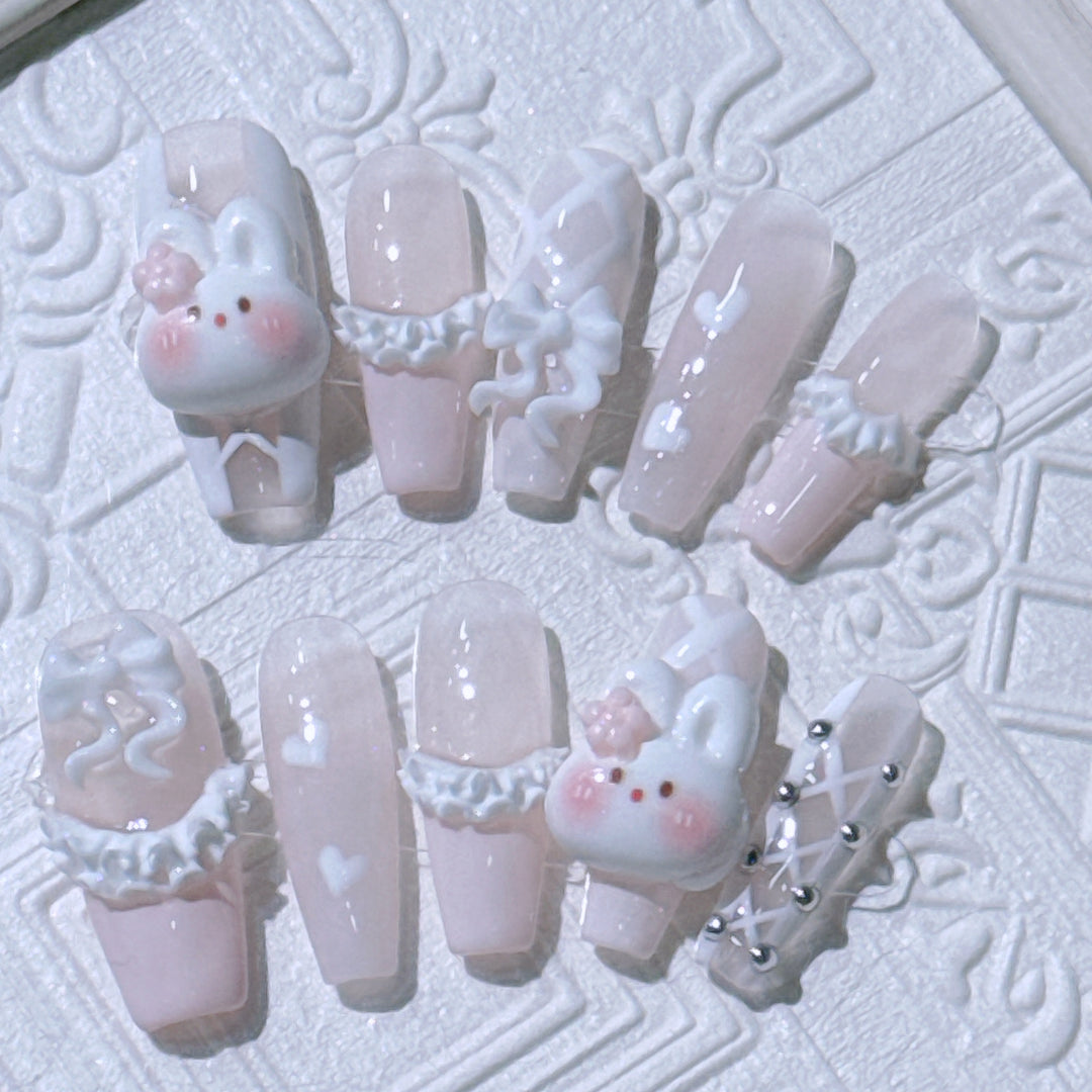 Cute Bunny Themed Press-On Nail Set