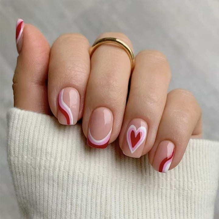 Stylish Heart-Embellished Press-On Nails Kalsten