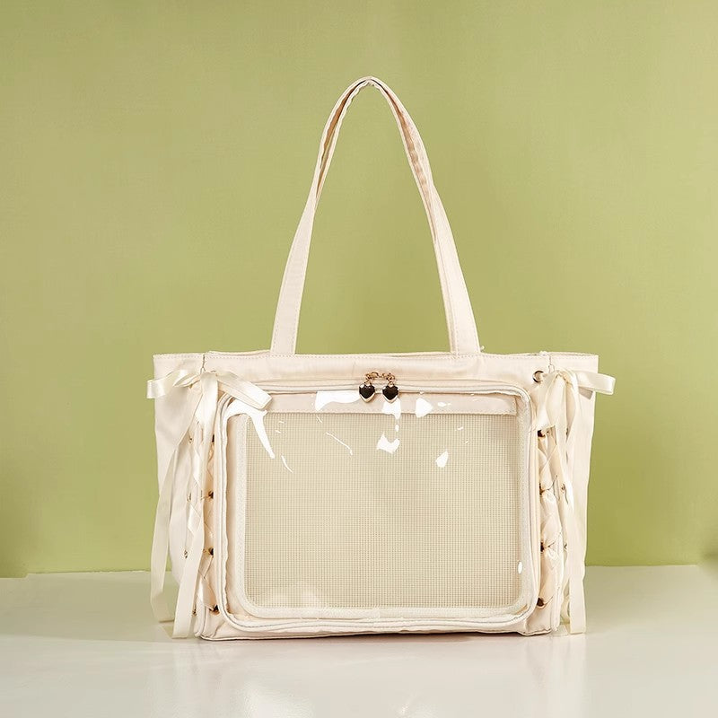 Multifunctional Clear Tote Bag with Decorative Ribbons
