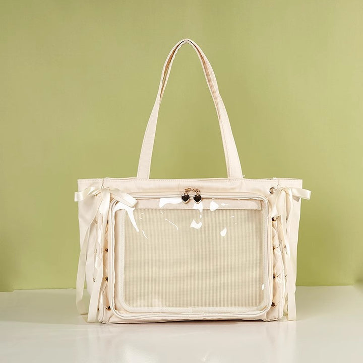 Multifunctional Clear Tote Bag with Decorative Ribbons