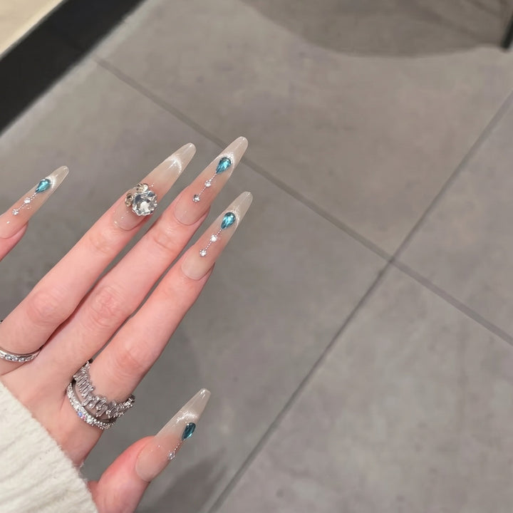 Glamorous Press-On Nail Art Set with Crystal Embellishments Kalsten