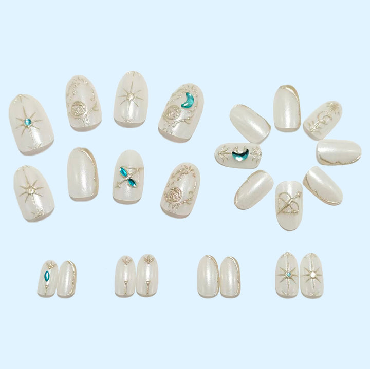 Artificial nails with elegant jewelry embellishments Kalsten