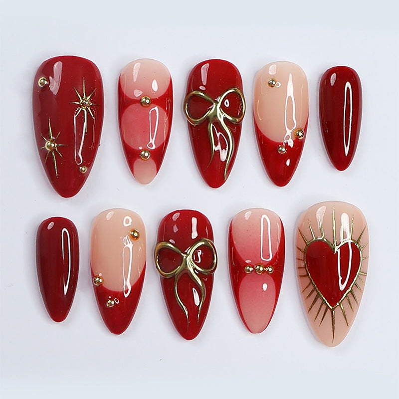 Decorative Press-On Nail Set with Elegant Heart and Floral Designs kalsten