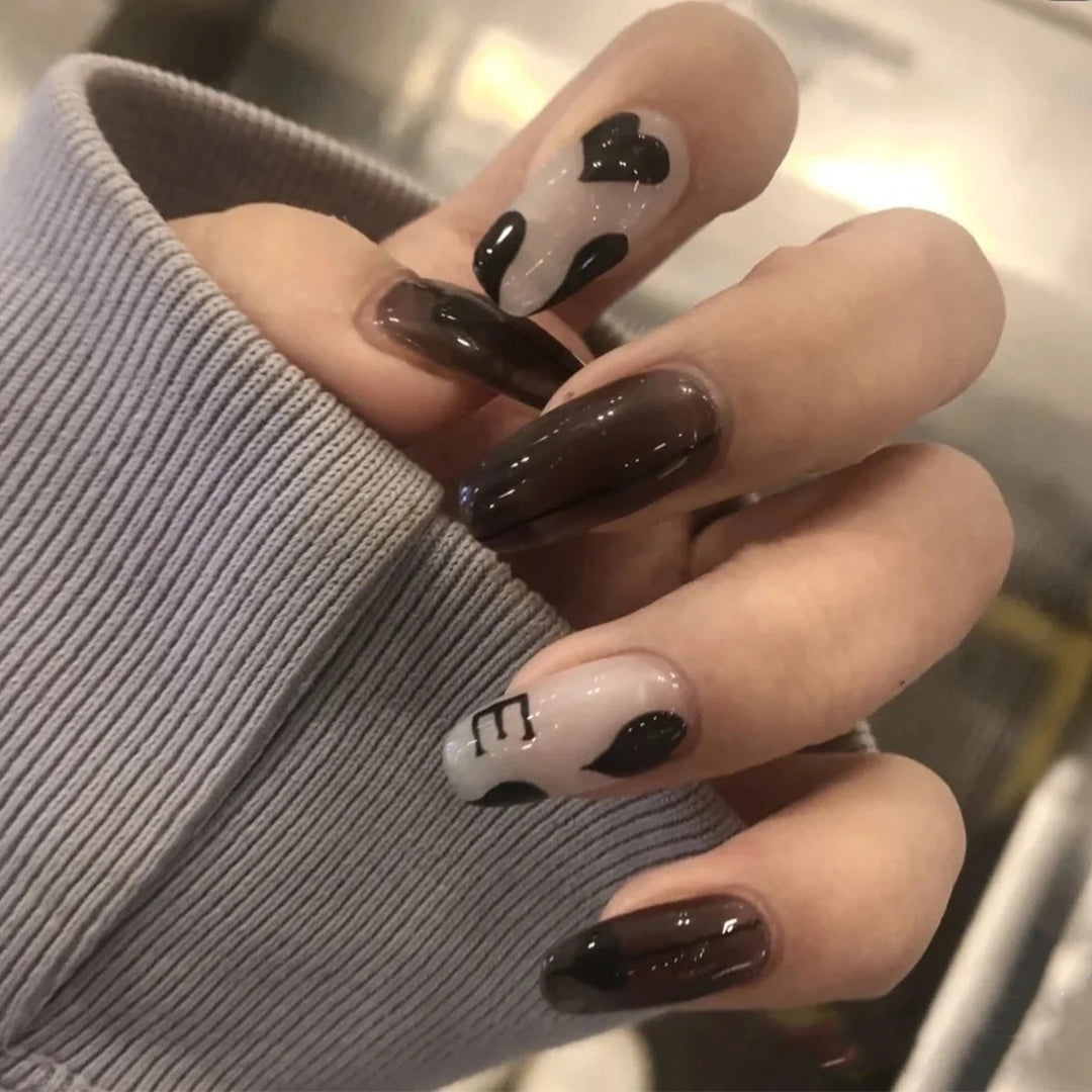 Artful Gel Nails with Elegant Floral Design and Glitter Accents Kalsten
