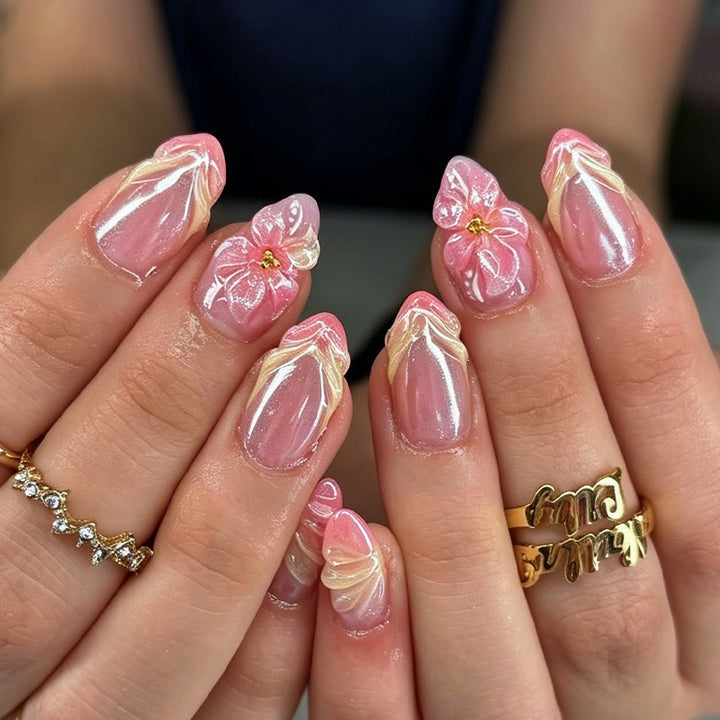 Artificial nail set with filigree flowers and glitter accents Kalsten