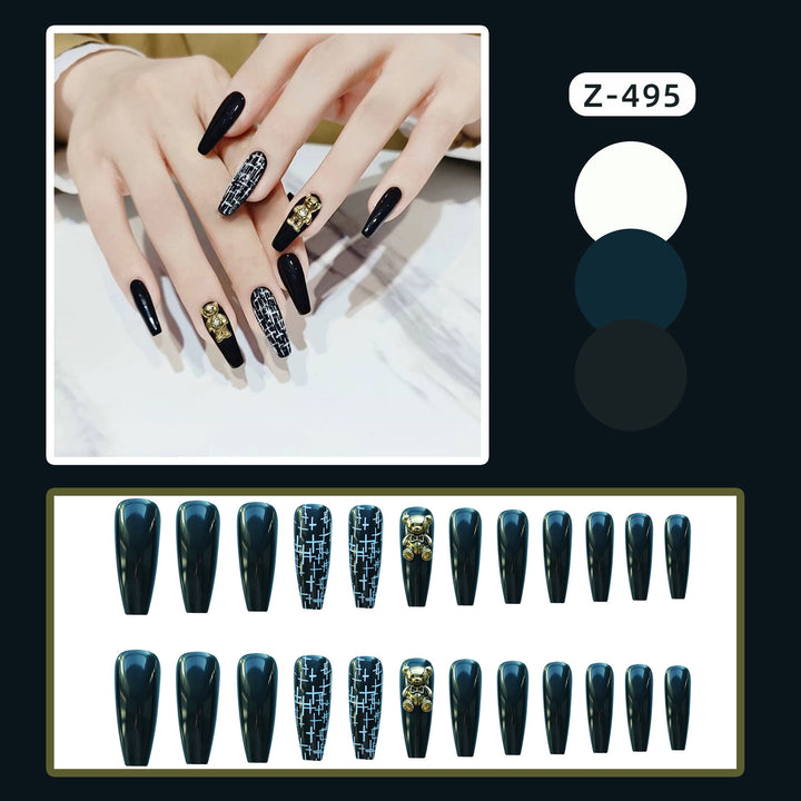 Artistic Stiletto Press-On Nail Set With Gold Accents