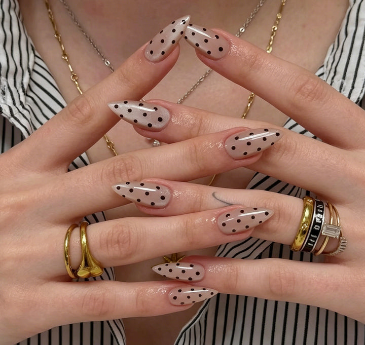 Elegant Polka Dot Almond-Shaped Nail Art Enhancements Kalsten