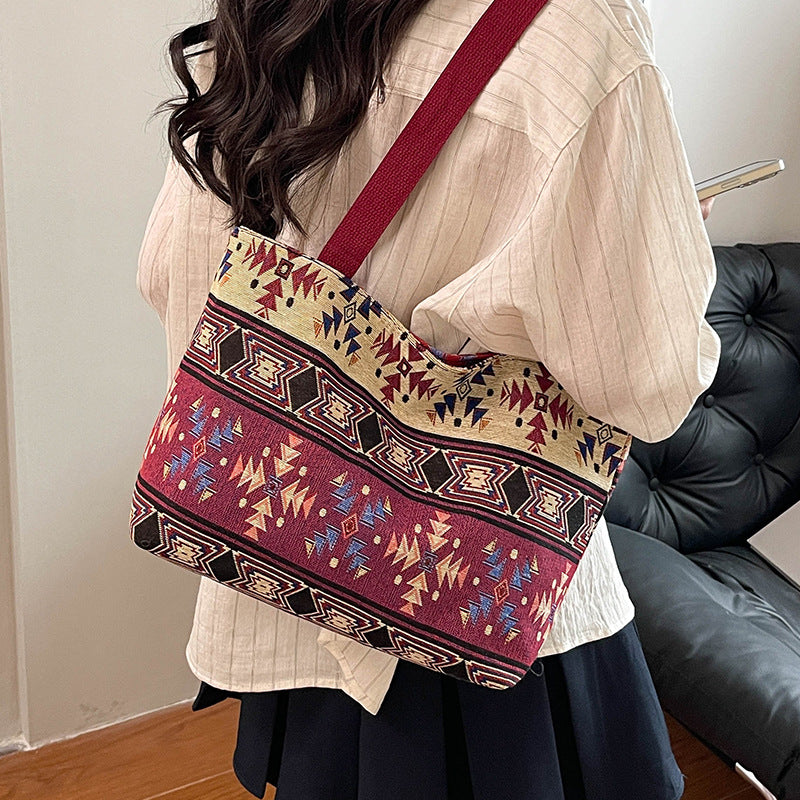 Ethnic Patterned Canvas Tote Bag