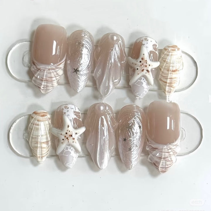 Artistic Shell-Inspired Press-On Nail Art Set Kalsten