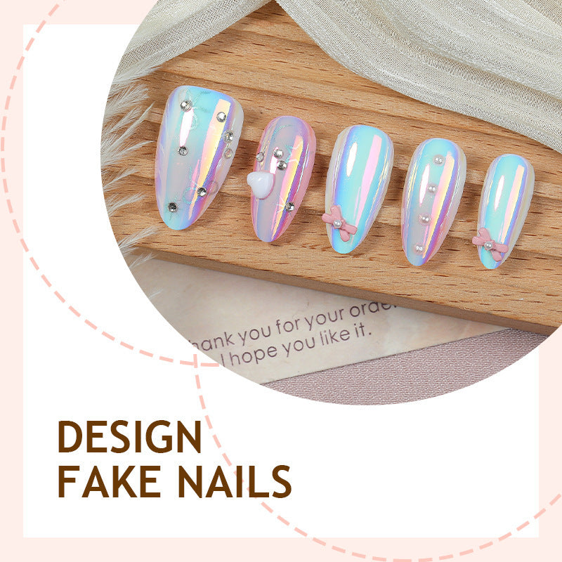 Artificial nail set with holographic shine and delicate accents Kalsten