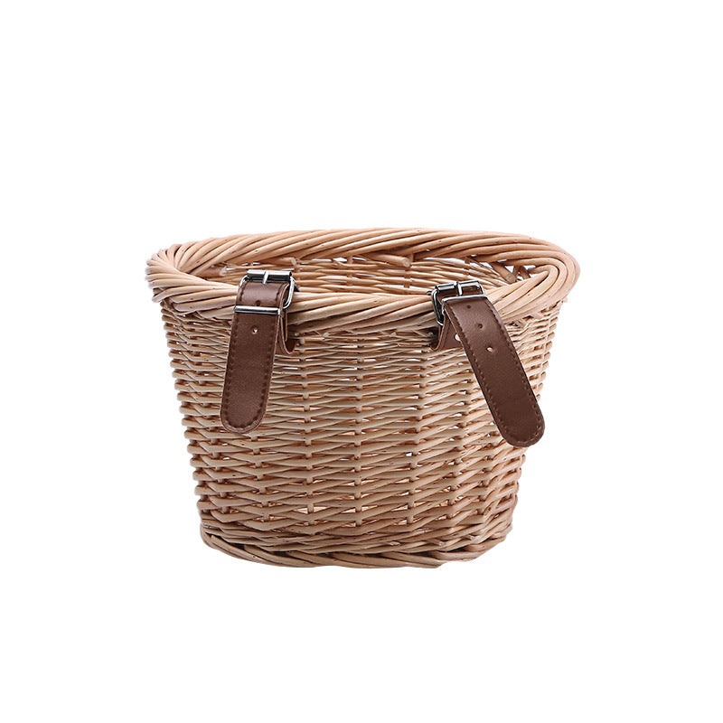 Woven Storage Basket with Reinforced Leather Handles Kalsten