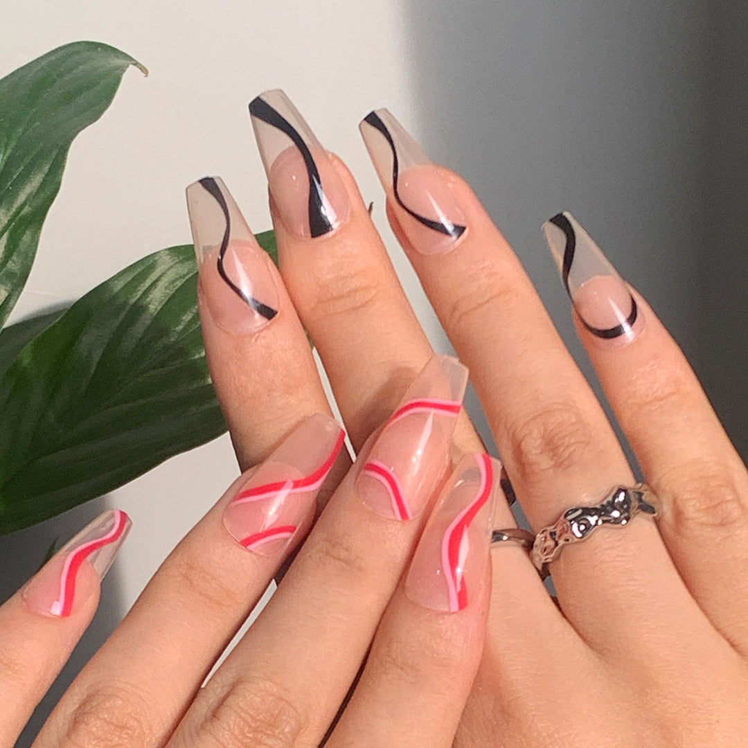 Trendy Artificial Nails with Wave Design Kalsten