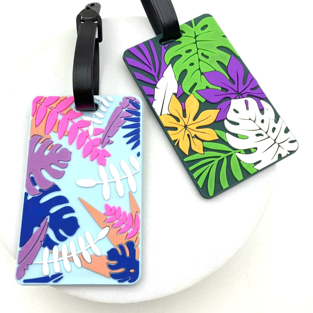 silicone tropical leaf luggage tag with embossed layered design Kalsten