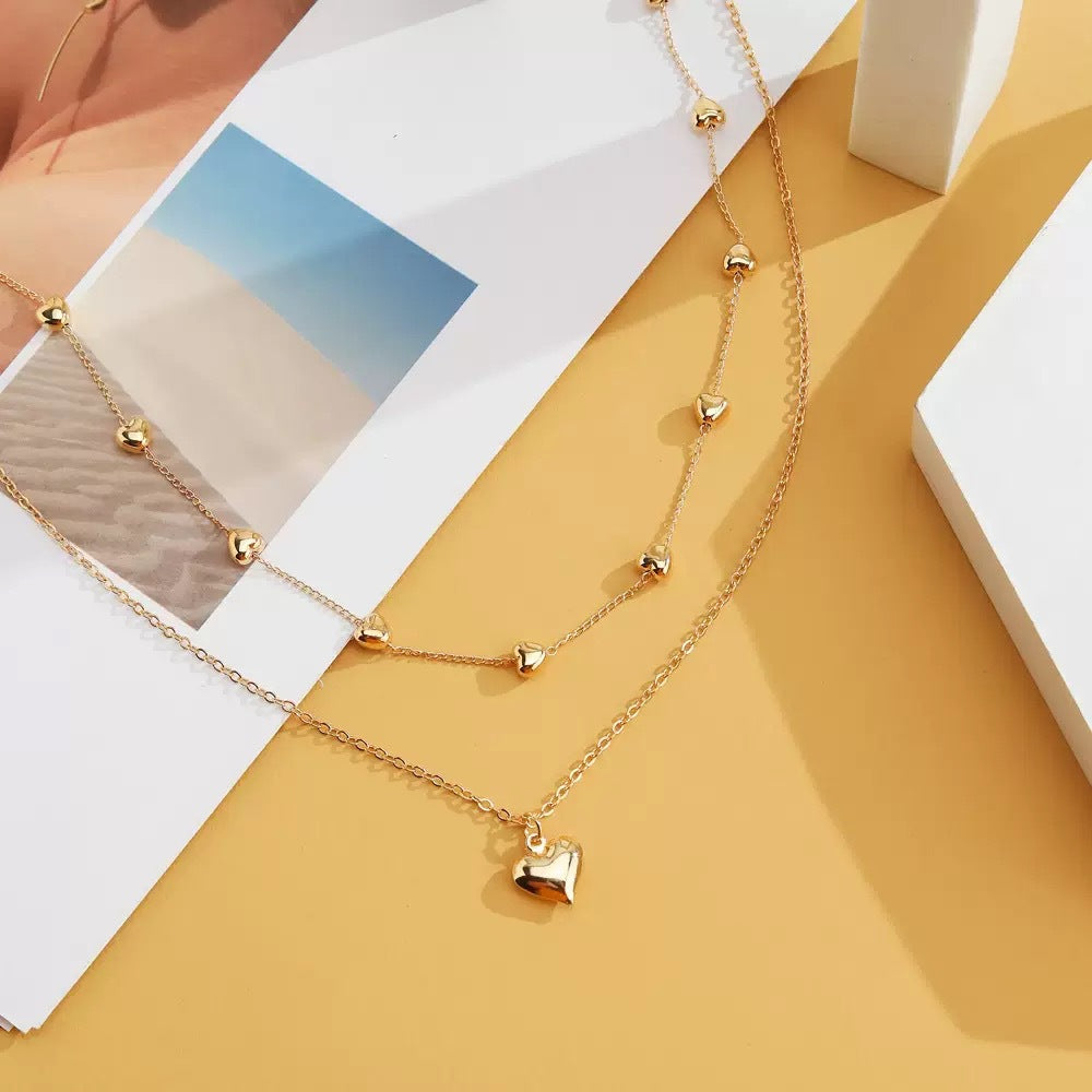 Layered Heart Charm Necklace Kalsten
