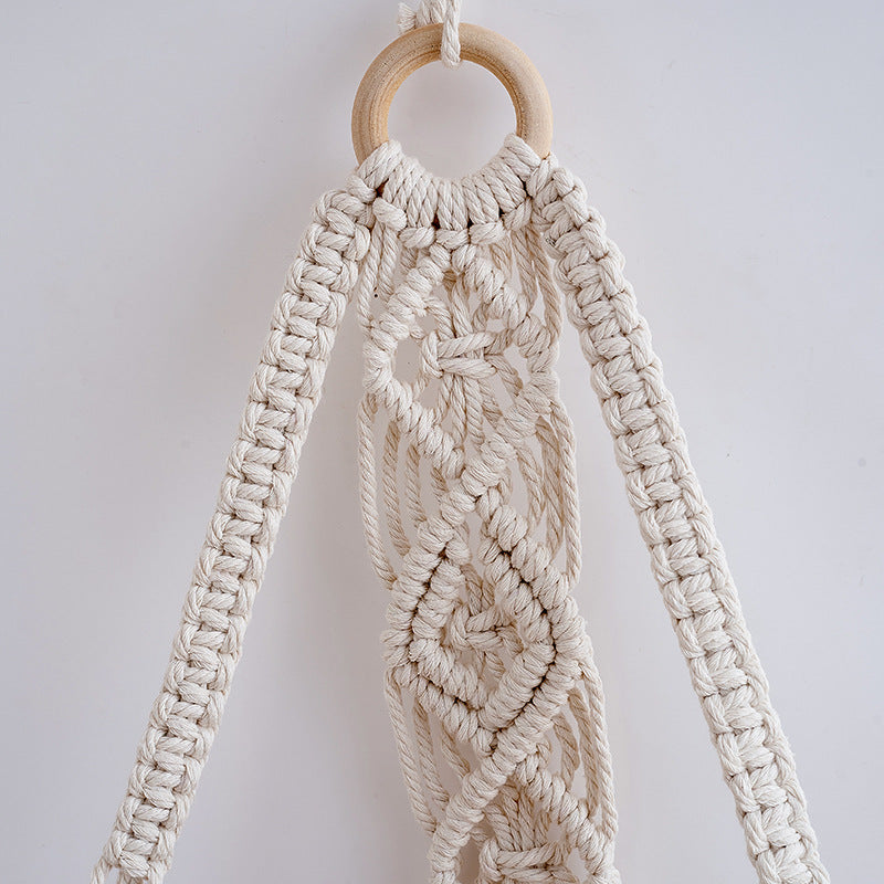 Macramé Hanging Shelf with Natural Wood Base Kalsten