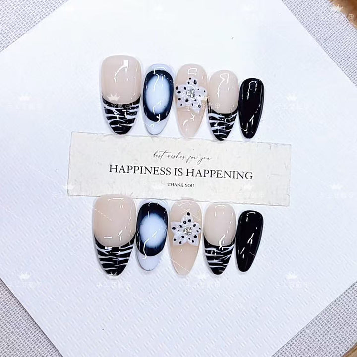 Artistic Press-On Nail Art Set with Elegant Floral Design Kalsten