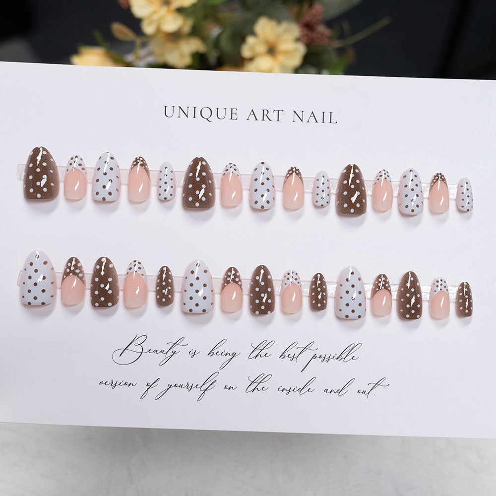 Decorative Press-On Nail Art with French Tip and Dot Design