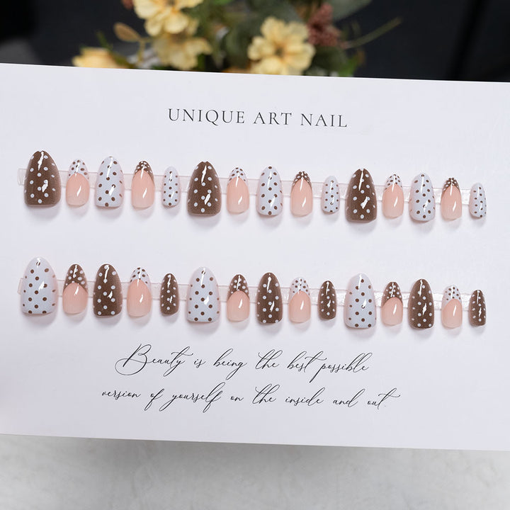 Decorative Press-On Nail Art with French Tip and Dot Design