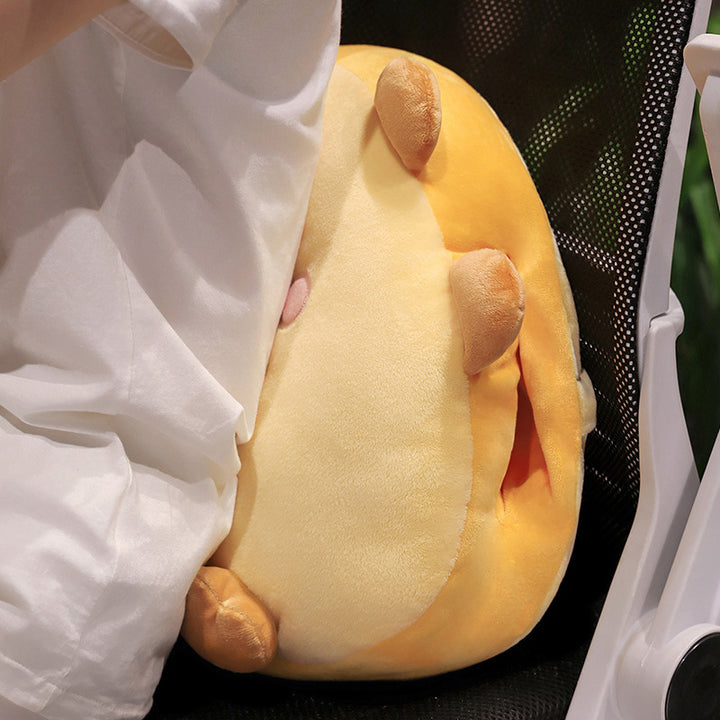Plush cuddle pillow with integrated microfiber throw blanket in cute animal design