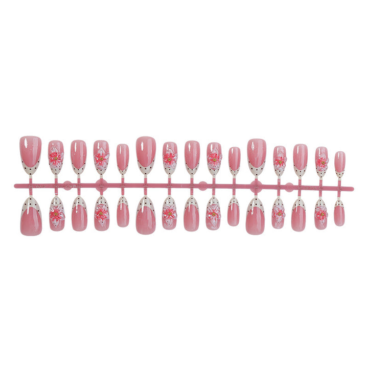 Artificial nail set with delicate flower and glitter pattern Kalsten