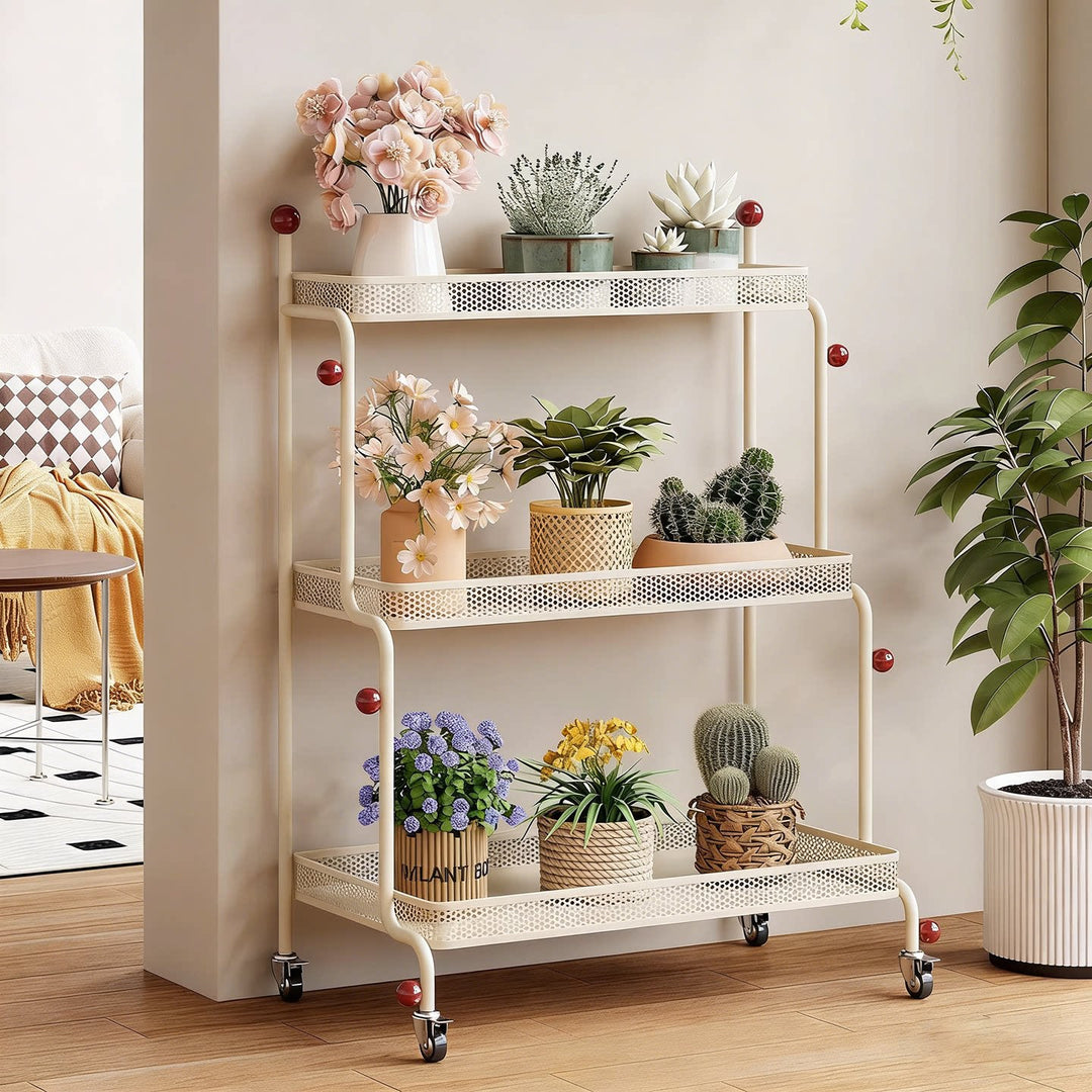Three-Tier Rolling Metal Plant Display Shelf