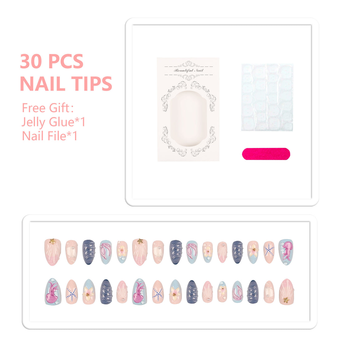 Ocean-Inspired Artistic Press-On Nail Set