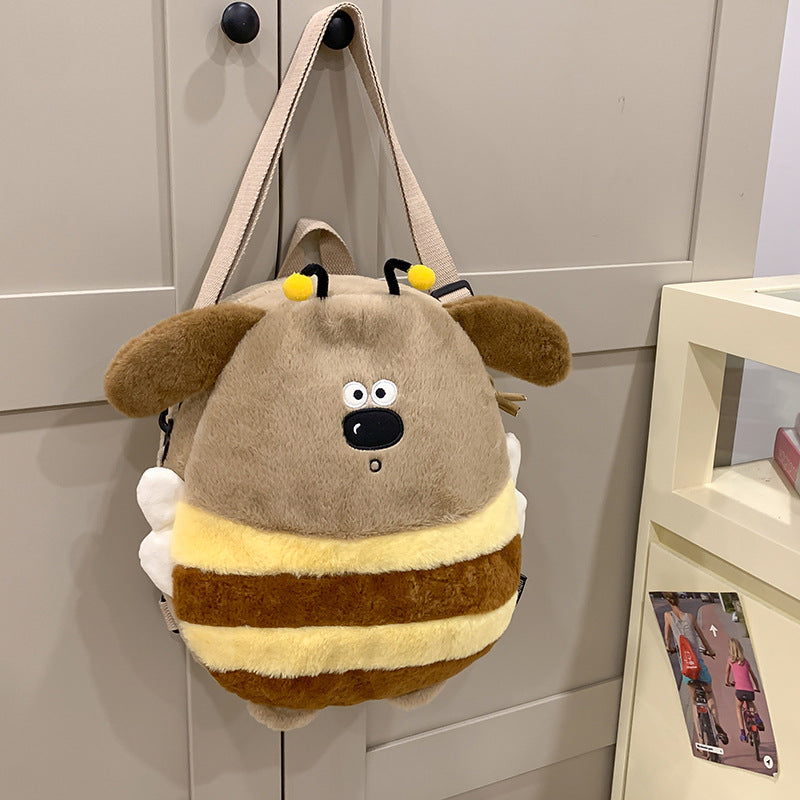 Plush Cartoon Dog-Themed Crossbody Bag