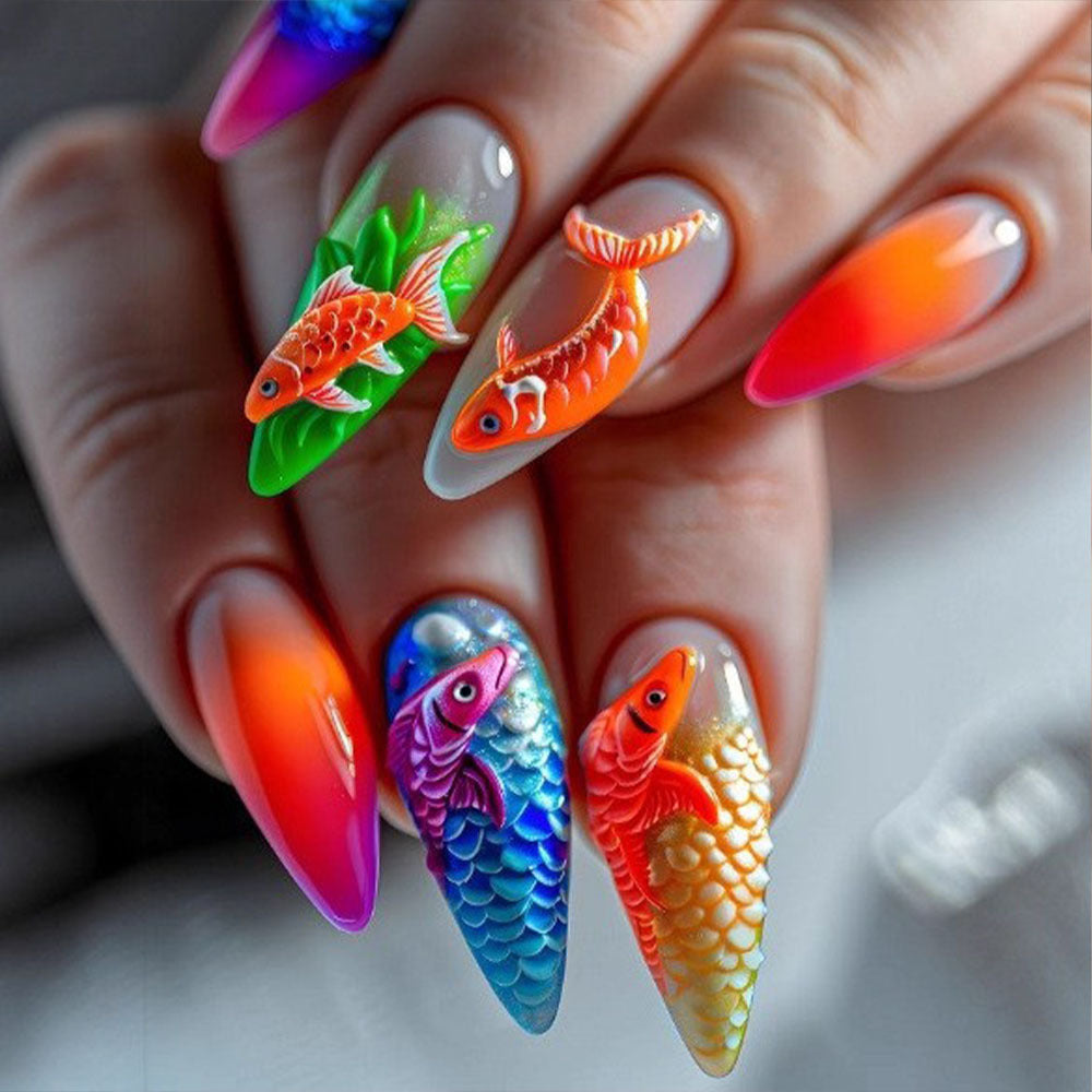Artificial nail set with vivid fish motifs Kalsten