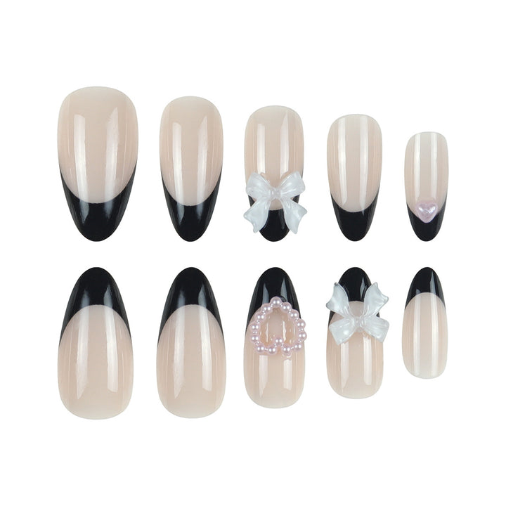Decorative Black and Pearl-Accent Stiletto Press-On Nails Kalsten