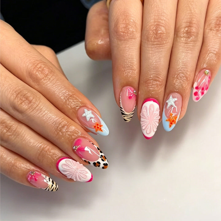 Artificial nail set with creative floral and maritime designs Kalsten
