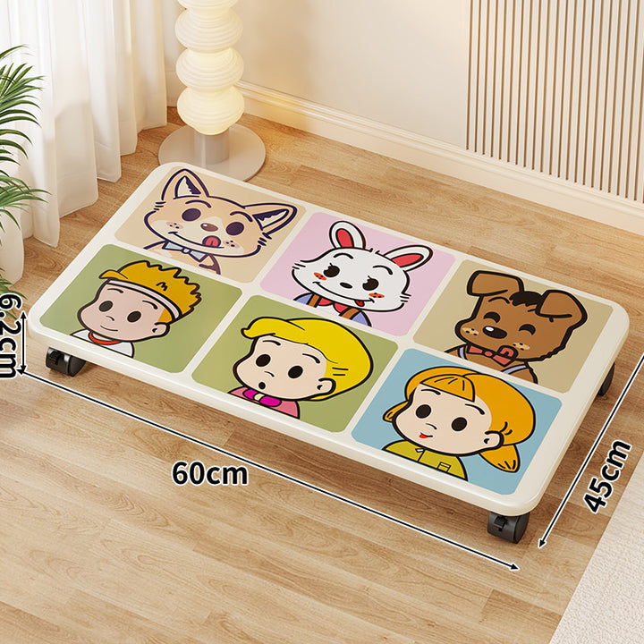 Low-Profile Under-Bed Rolling Storage Platform with Cartoon Top and Locking Casters