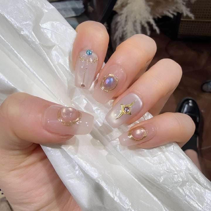 Decorative Press-On Nail Art Set with Gemstone Accents Kalsten