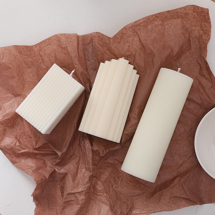 Ribbed Sculptural Pillar Candle with Vertical Fluted Profile