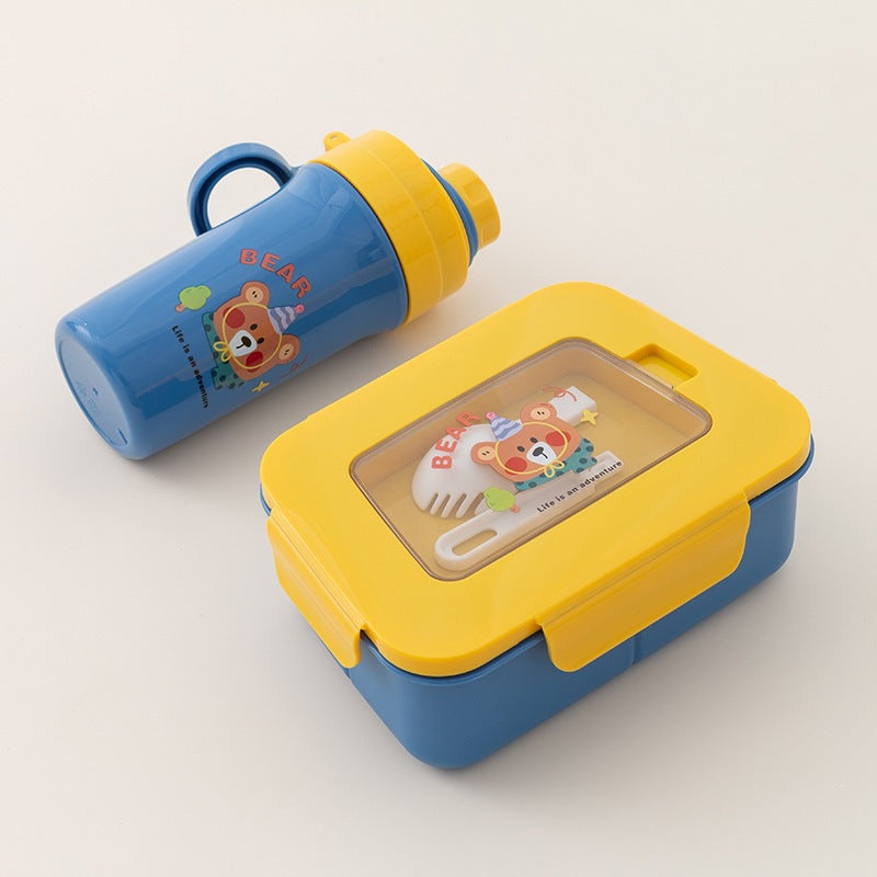 Fun-Themed Bento Lunch Box with Integrated Utensil Set