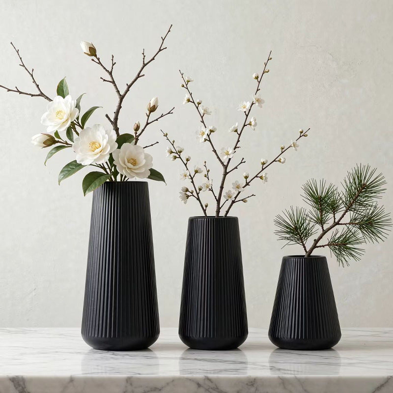 Modern Vertical Ribbed Ceramic Vase Kalsten