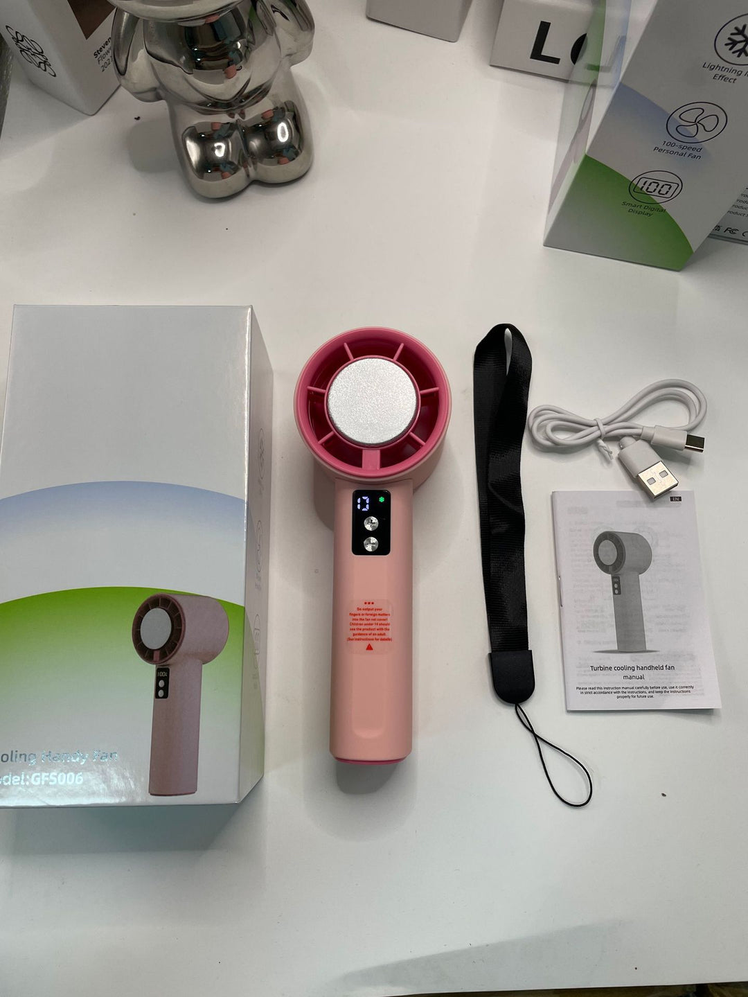 Women's Portable Turbo Hand Fan with Digital Control Kalsten