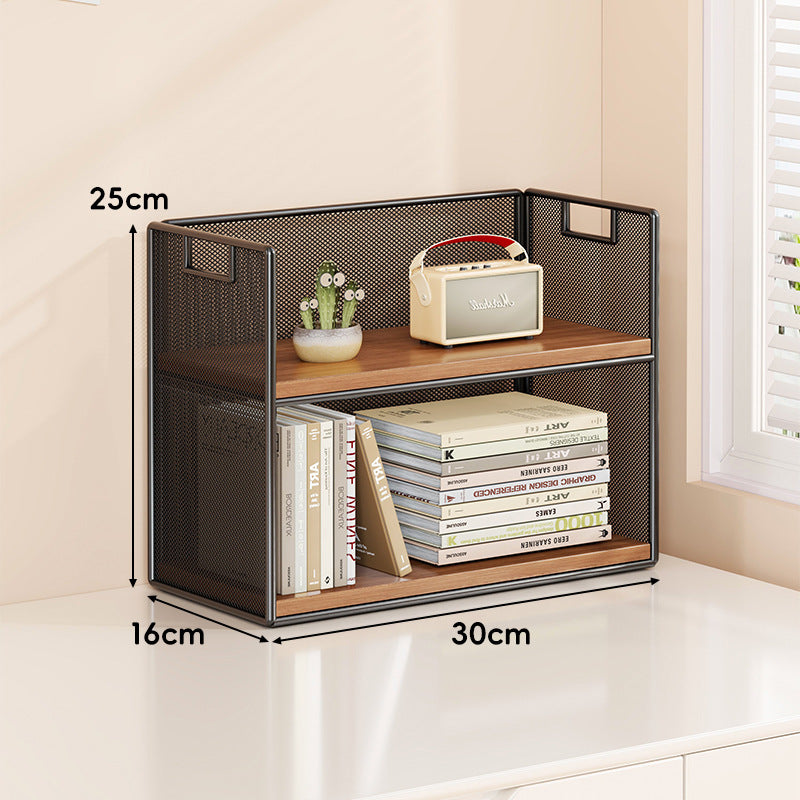 Perforated Metal Two-Tier Desktop Organizer Shelf with Integrated Carry Handles