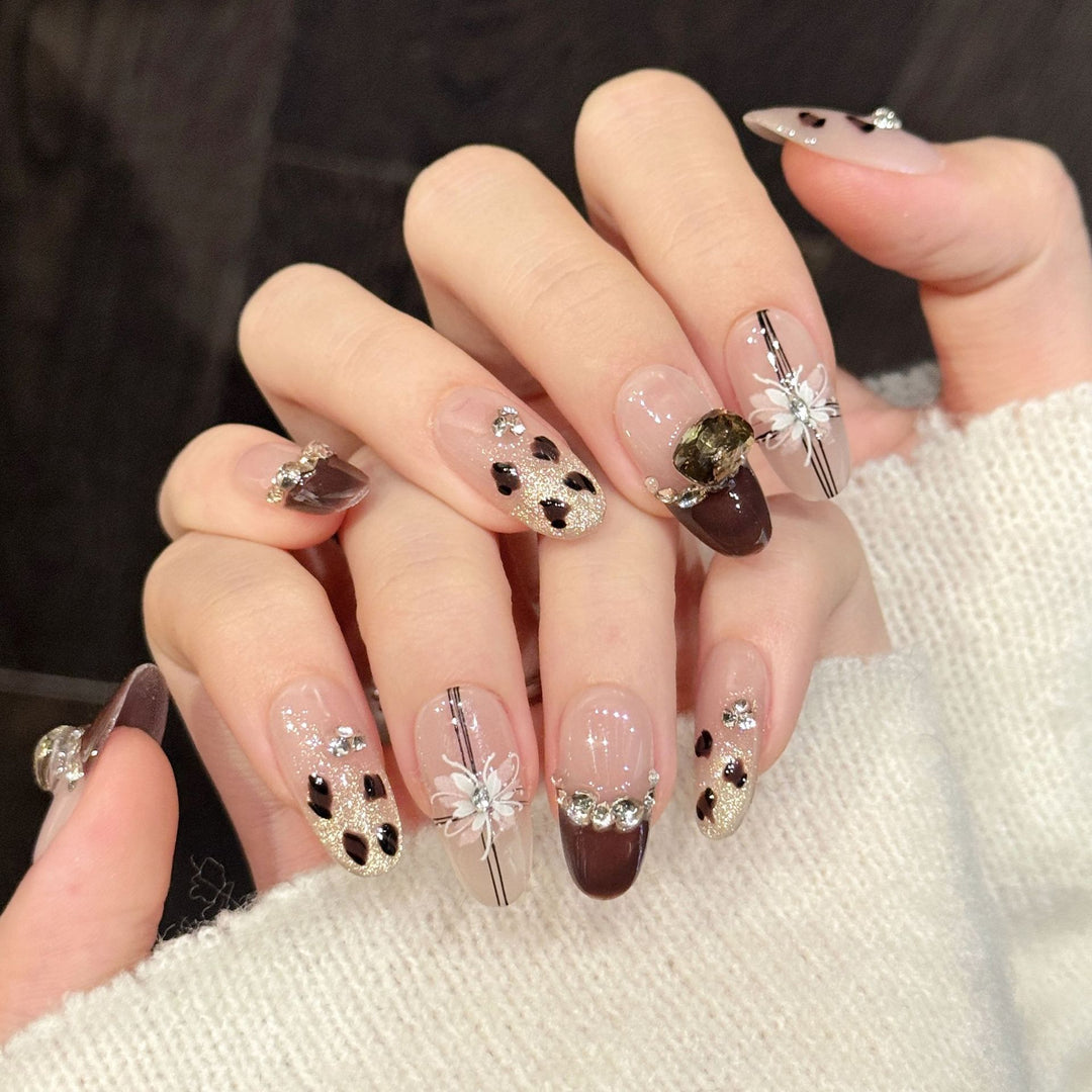 Artistic Jewel-Embellished Press-On Nail Set