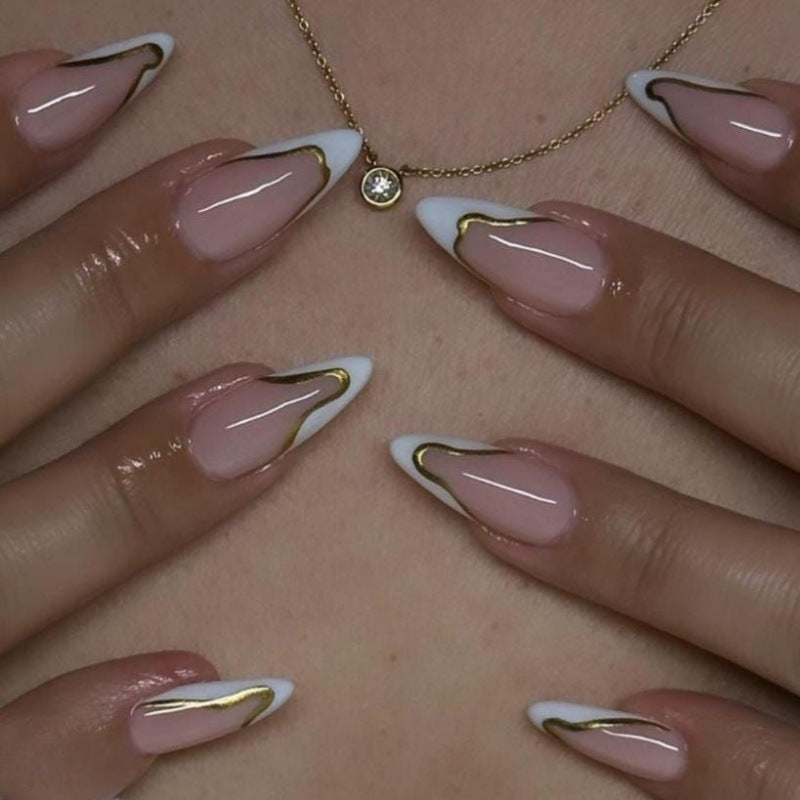DIY Press-On Nail Set with Elegant Gold Accents Kalsten