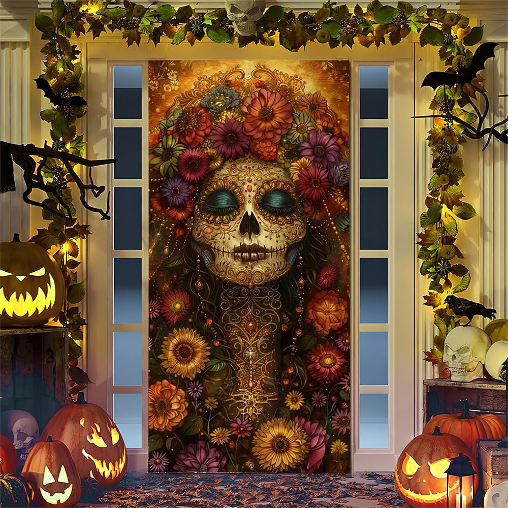 Halloween door poster with large-format Grim Reaper illustration and reusable PVC tarp fabric