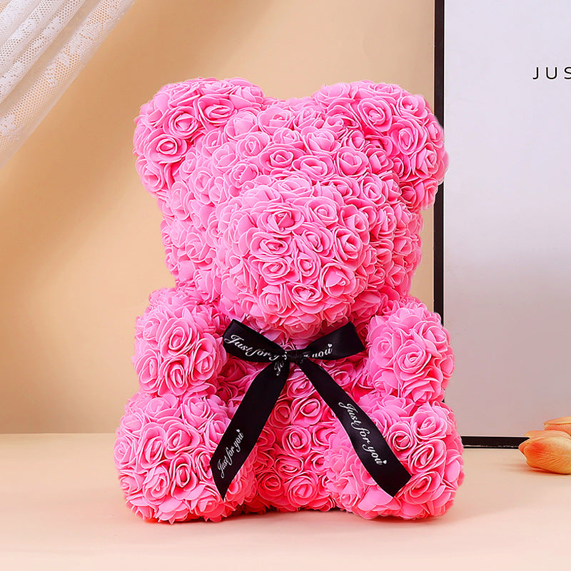 Foam Rose Teddy Bear Gift Sculpture With Satin Ribbon Bow
