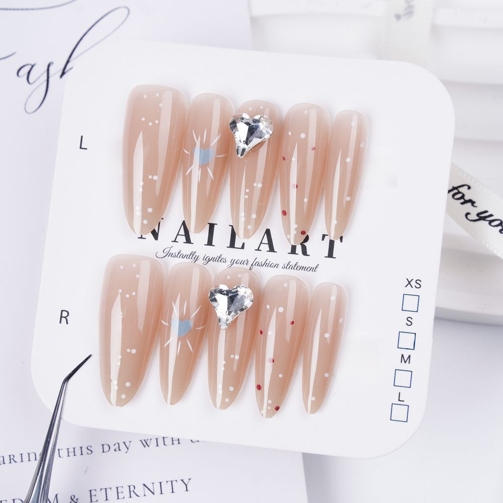 Artistic Press-On Nail Design with Decorative Silver Accents Kalsten