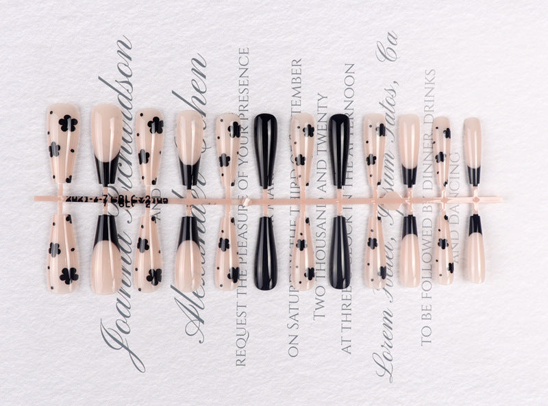 Decorative Black Floral Stiletto Press-On Nails Kalsten