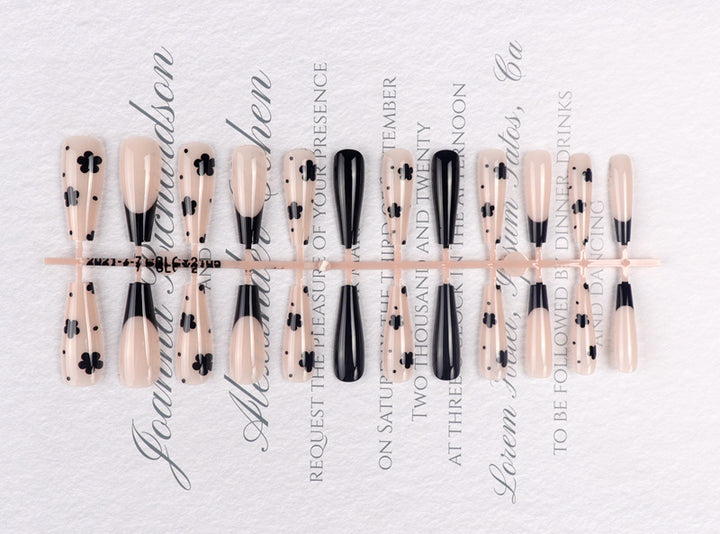 Decorative Black Floral Stiletto Press-On Nails Kalsten