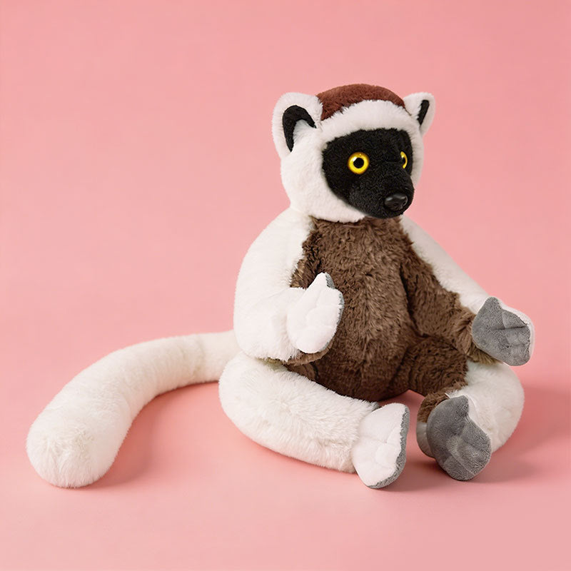 Realistic Ring-Tailed Lemur Plush Sitting Collectible with Extra-Long Striped Tail and Soft Faux-Fur Kalsten