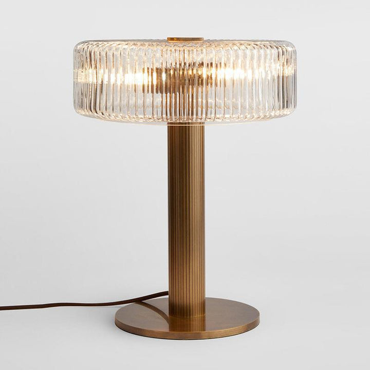Elegant Ribbed Glass and Gold Table Lamp