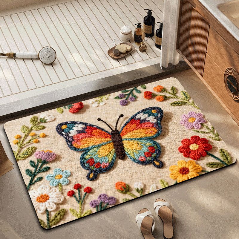Butterfly Themed Decorative Bath Rug Kalsten
